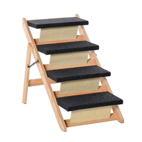 Rootz Animal Stairs - Pine Wood/Polyester - Dog/Cat Stairs - Practical - Natural/Black - 80 x 47 x 64 cm