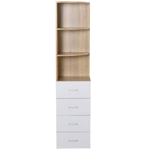 Rootz Bookcase - 3 Levels - 4 Drawers - Processed Wood - Melamine - 40 x 40 x 170 cm - Natural - White