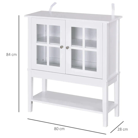 Rootz Kitchen Cabinet - Buffet Display Cabinet - 3-Layer - Glass Door - MDF - White - 80 x 28 x 84 cm