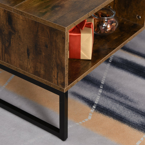 Rootz Salontafel - Salontafel - In Hoogte Verstelbaar Blad - 100L x 60D x 40H cm - Opbergruimte - Top Lift - Ruimtebesparend - Bruin - Bewerkt Hout - Staal Gram