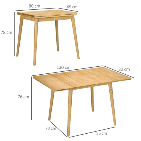 Rootz Dining Table - For 4-6 People - Folding Table - Kitchen Table - Solid Wood - Oak+natural - 130L x 80W x 76H cm