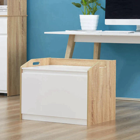 Rootz Bench - Opbergbank - Bank Met Opbergruimte - 2-in-1 Borstbank - Slaapkamer - Woonkamer - Wit/Natuur - 62.4B x 40D x 51.5H cm