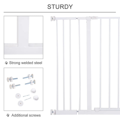 Rootz Pet Safety Gate - Door Gate - Stair Gate - Dog Barrier Gate - Protective Door - Metal - White - 76-107 x 76 cm