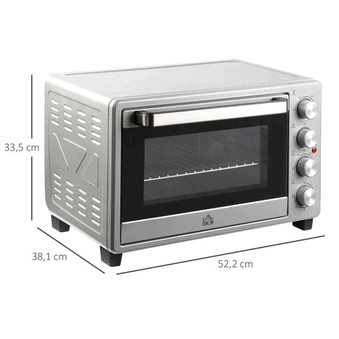 Rootz Mini Oven - Electric Mini Oven With Slag Drip Tray -  Wire Rack - Baking Sheet Handle - Metal - Stainless Steel - Glass - Silver - 52.2 x 38.1 x 33.5 cm