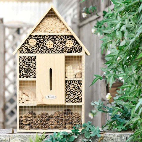 Rootz Insect Hotel - Insectenhuis - Insecten Veilig Onderkomen En Nest - 5 Verdiepingen - Natuurlijk Hout - 32 cm x 12,5 cm x 57 cm