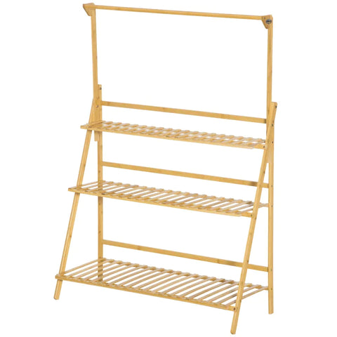 Rootz Houten Plantenstandaard - Ladderplank - Verstelbaar - Hanghoogte Bloemenstandaard - Hangende Bamboe - Naturel - Binnen - Buiten - 100 x 40 x 143 cm