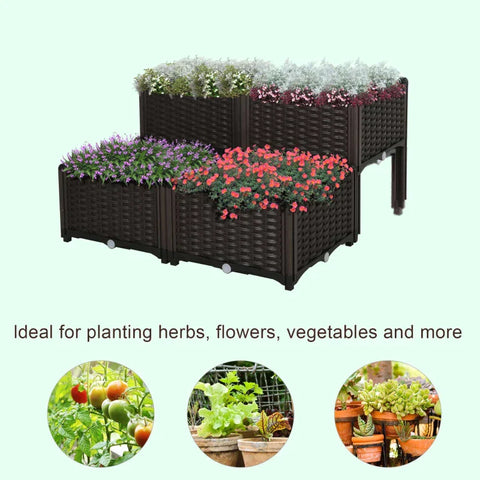 Rootz Raised Bed - Planter Box - Garden Planter Box - Planter Box with Drainage Holes - Rattan Look Flower Box - Brown - 40 x 40 x 44cm