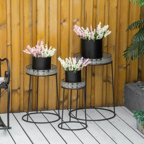 Rootz bloemenstandaard - set van 3 metalen bloemenstandaard - koffie + zilver - 38L x 38B x 60H cm