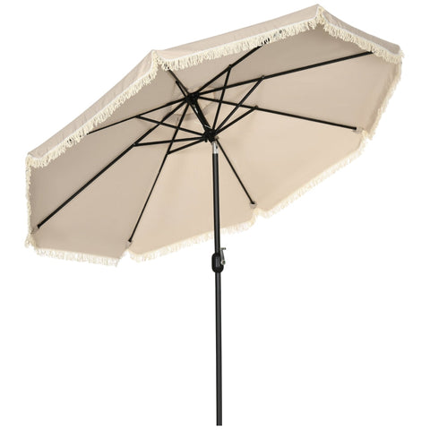 Rootz Parasol - Patio Umbrella - With Fringes - Tiltable - With Hand Crank - Steel + Polyester - Khaki - Ø268 x 232 cm