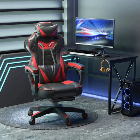 Rootz Gaming Chair - Ergonomic Office Chair - Swivel Chair - Adjustable Back - Foam+PU Leather+Metal, Black+Red