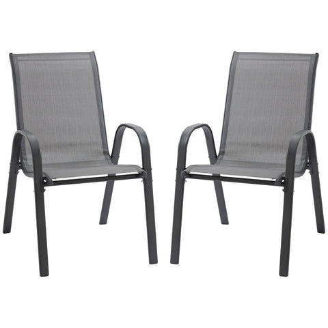 Rootz Garden Chair - Set Of 2 Garden Chairs With Armrests - Garden Dining Chairs - Metal - Breathable Mesh Fabric - Grey - 70 x 54 x 90 cm
