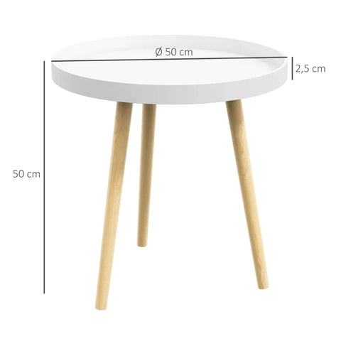 Rootz Side Table - Scandi Design - Coffee Table -  Living Room - Bedside Table - Mdf Pinewood - White + Natural - Ø50 x 50Hcm