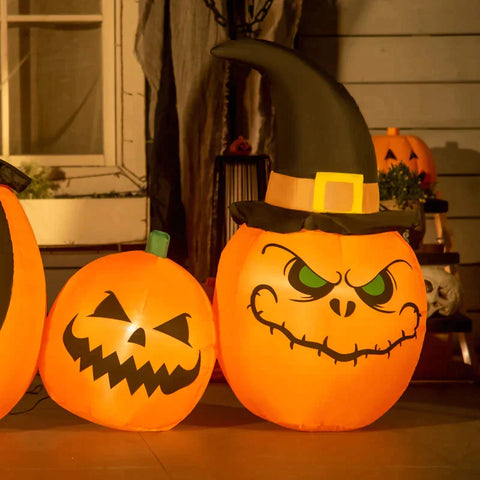 Rootz Halloween Decoration - Garden Decoration - Pumpkin Family With Fan - Weatherproof  - Orange - 2.45 x 0.60 x 1.25 m