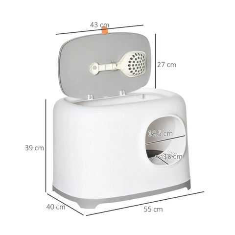 Rootz Cat Litter Box - With Hood For Cats - Up To 5 Kg - Litter Box With Lid - Mesh Base - Plastic - White - 55 x 40 x 39 cm