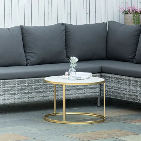 Rootz Side Table - Coffee Table - Round Modern - Patio Table - Small Patio Table - Bedside Table - Up To 50 Kg - Metal - White/Gold