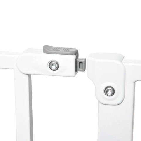 Rootz Dog Gate - Barrier - Two Way Opening - Wall Mount - Snaps - Easy Installation - Adjustable - Robust Steel Frame - White - 73L x 76H cm