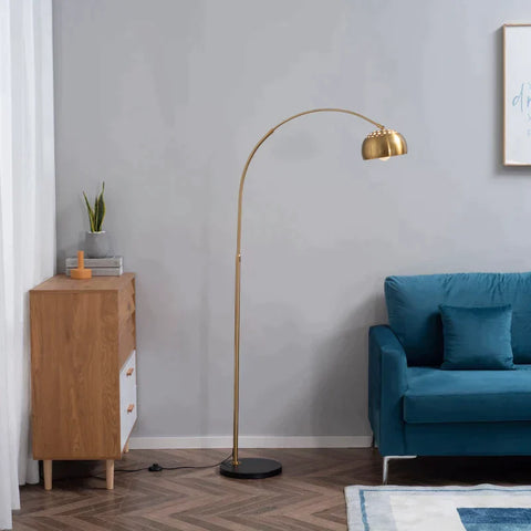 Rootz Arc Lamp - Floor Lamp With Gold-plated Lampshade - E27 Socket Shade - Metal - Black + Gold - 30 x 100 x 167 cm