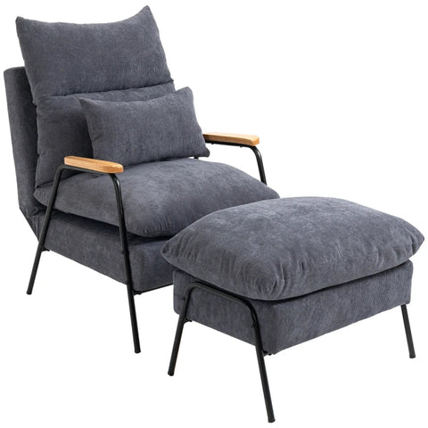 Rootz Armchair With Ottoman - Including Cushions -  Relaxation Chair With Stool - Wing Chair - Gray - 68 cm x 91.5 cm x 88 cm