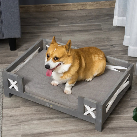 Rootz Pet Bed - Dog Sofa - Raised Pet Sofa - With Cushion - Cat Sofa - Dog Bed - Dog Sleeping Place - Grey - 80 x 55 x 23 cm
