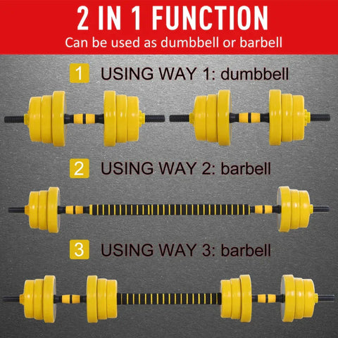 Rootz Barbell & Dumbbell Set - 3-in-1 Dumbbell Set - Plate Bar - Clamp Rod - Home - Gym - Yellow/Black