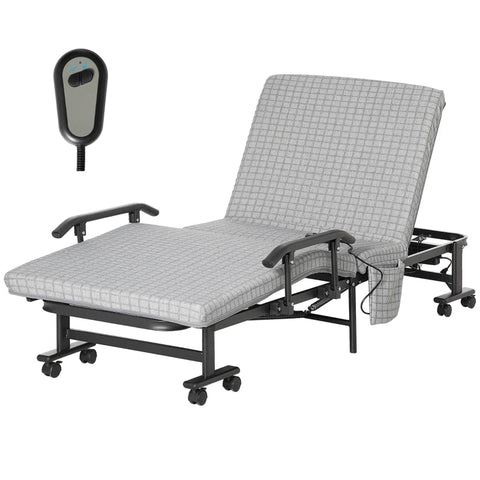 Rootz Folding Bed - Guest Bed - Reclining Backrest & Footrest With Remote Control - Grey + Black - 190 x 76 x 33 cm
