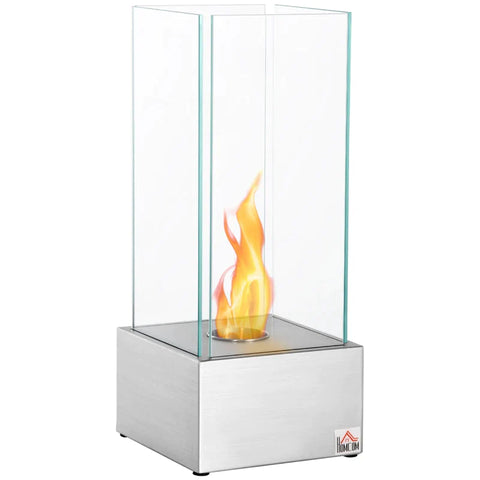 Rootz Ethanol Fireplace - Freestanding - Stainless Steel + Tempered Glass - Silver - 25 x 25 x 60cm