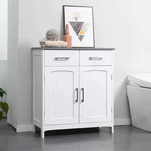 Rootz Bathroom Cabinet - Freestanding Bathroom Furniture - Cabinet - Cabinet Storage - Cabinet With Drawer - White/Grey - 68 x 33 x 76 cm