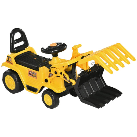 Rootz Ride-on Excavator - Claw - Horn - Sound Effects - Storage Space - Tip Protection - Children 3-4 Years - Polypropylene - Yellow+Black - 83L x 27W x 39H cm