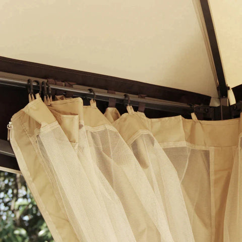 Rootz Gazebo - Garden Pavilion - Garden Tent - Marquee Party Tent With 4 X Side Walls Mosquito Net - Breathable - Double Roof - Metal - Polyester - Khaki + Brown - 3.95L x 3.28W x 3.33H w
