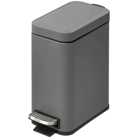 Rootz Rectangular Compact - Bin Steel Body - Removable Bucket - Quiet-close - Lid W/ Pedal Lid Rubbish - Bathroom Living Room - Garbage Tidy - Grey - 29.2L x 14W x 32H cm