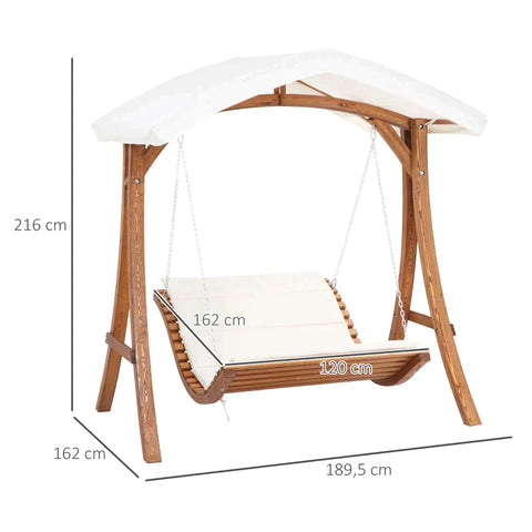 Rootz Swing Lounge - Hollywoodliege - Für 2 Personen - Gartenliege - Entspannungsliege - Doppelliege - Doppel-Sonnenliege - Mit Dach - Mit Sonnendach - Kiefernholz - Natur - 189,5 x 162 x 216 cm