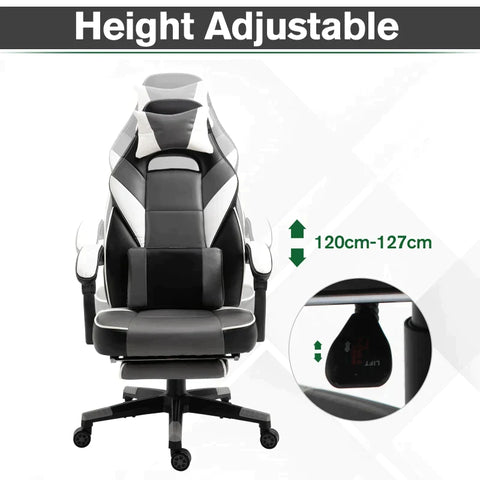 Rootz Gaming Chair - Massage Chair - Office Chair - Swivel Chair - Ergonomic Faux Leather - Foam - Grey+White+Black