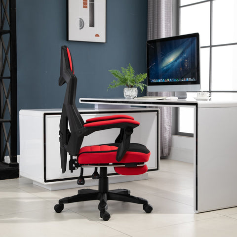 Rootz Gaming Chair - Swivel Chair - Footrest - Mesh - Adjustable In Height - 58 x 72 x 108-118 cm - Black - Red