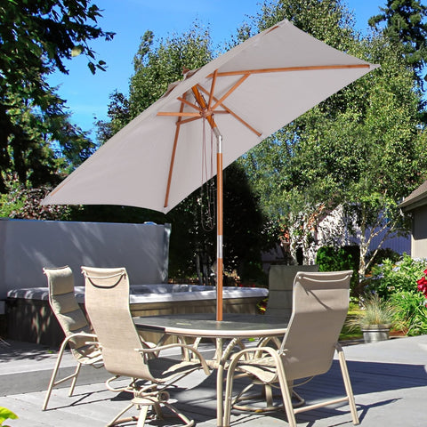 Rootz Parasol - Garden Parasol - Foldable - Sun Protection - Wood - Polyester - Shade - Cream/Grey - Brown - 200 x 150 x 230 cm