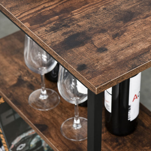 Rootz Bar Table Set - 2 Bar Stools - 3 Shelves - 3-Part - Brown - Black - Processed Wood - Steel