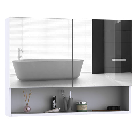 Rootz Mirror cabinet - Bathroom mirror - Wall mirror - LED - Wall cabinet - Storage space - Silver - White - Glass - 80 x 60 x 15 cm