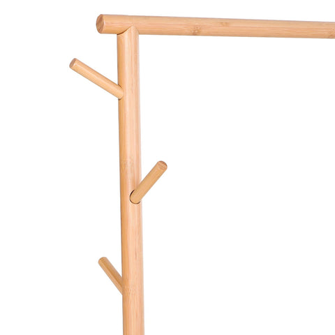 Rootz Wardrobe Rack - Coat Rack - Make-Up Mirror - Storage Cabinet - Shoe Cabinet - 4 Hooks - Bamboo - Nature