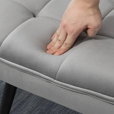 Rootz Fauteuil - Ottoman - Accentstoel - Bijzetstoel - Stalen poten - Fluweelstof - 4 Geverfde stalen poten - Set Relaxstoel - Voetensteun - Grijs + Zwart - 69L x 85,5W x 97,5H cm