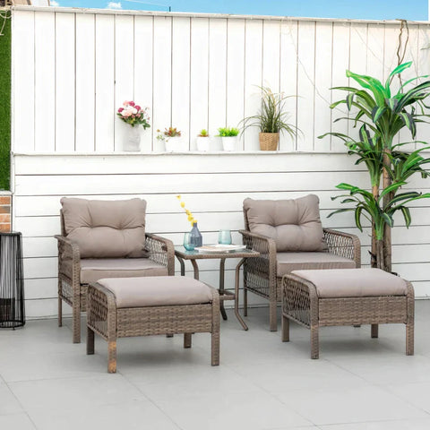 Rootz Rattan Garden Furniture - 5-Piece Rattan Lounge Set - Seating Set Sofa - With Stool Table - PE Rattan/Steel - Brown