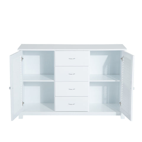 Rootz Sideboard - Chest of Drawers - Sideboard - 2 Doors - 4 Drawers - Storage Cabinet - White - MDF - 120 x 40 x 80 cm