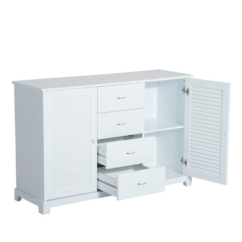 Rootz Sideboard - Chest of Drawers - Sideboard - 2 Doors - 4 Drawers - Storage Cabinet - White - MDF - 120 x 40 x 80 cm