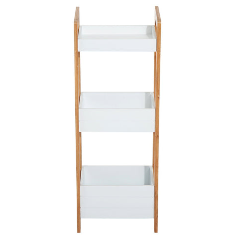 Rootz Bathroom Cabinet - Storage Cabinet - 3 Levels - Brown - White - Bamboo - 3 Storage Compartments - 27.5 x 20.8 x 74 cm