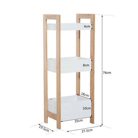 Rootz Bathroom Cabinet - Storage Cabinet - 3 Levels - Brown - White - Bamboo - 3 Storage Compartments - 27.5 x 20.8 x 74 cm
