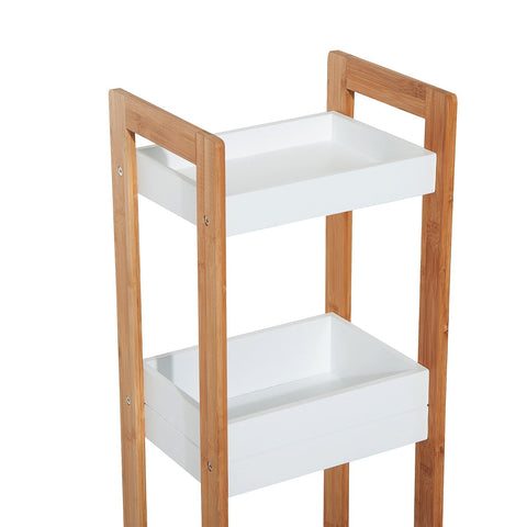 Rootz Bathroom Cabinet - Storage Cabinet - 3 Levels - Brown - White - Bamboo - 3 Storage Compartments - 27.5 x 20.8 x 74 cm