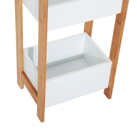 Rootz Bathroom Cabinet - Storage Cabinet - 3 Levels - Brown - White - Bamboo - 3 Storage Compartments - 27.5 x 20.8 x 74 cm
