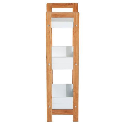 Rootz Bathroom Cabinet - Storage Cabinet - 3 Levels - Brown - White - Bamboo - 3 Storage Compartments - 27.5 x 20.8 x 74 cm