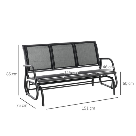 Rootz Swing Bench - 3-Seater Garden Bench - Park Bench - Metal - Black - 151 x 75 x 85 cm