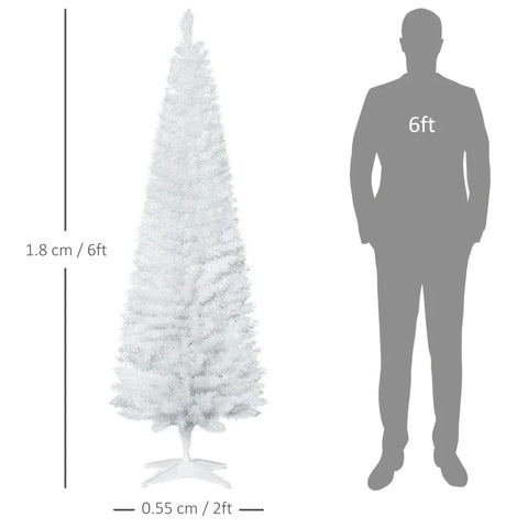 Rootz Christmas Tree - Artificial Pine Pencil Slim Tall Christmas Tree - Holiday Decor - Plastic Stand - White - Ø 55 x H180 cm