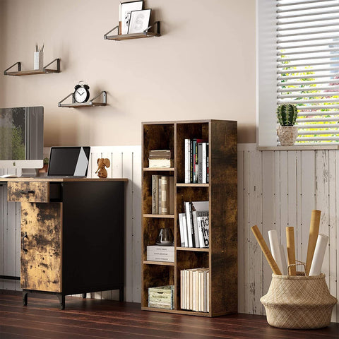 Rootz Bookcase - Storage Cabinet - 7 Compartments - Industrial - Wood - Brown - 50 x 24 x 106 cm