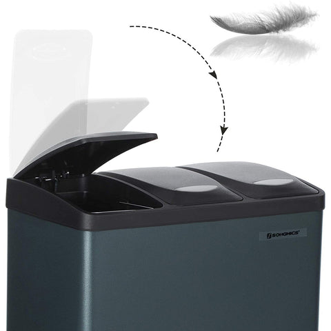 Rootz Trash Can 24L - Trash Can Waste Separation - Pedal Bin Stainless Steel - 3-in-1 Waste Bin - Smoke Gray